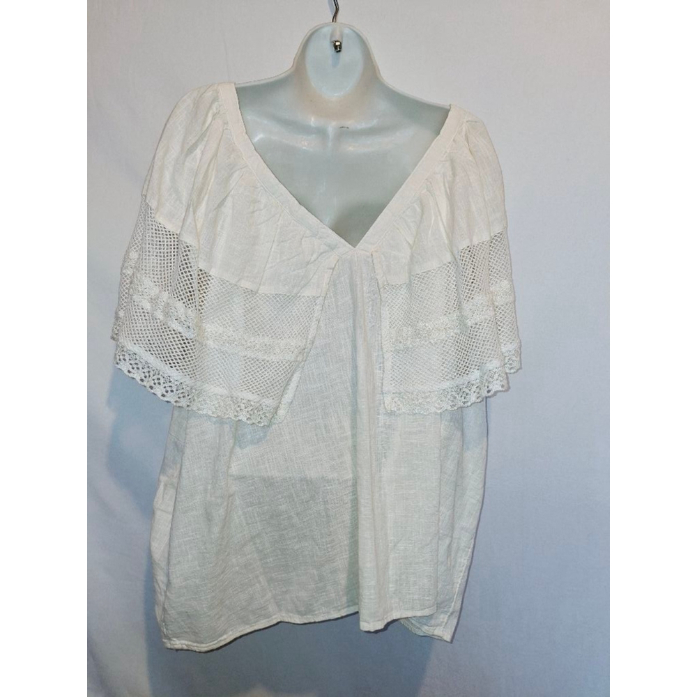 Old Navy White 4X flutter sleeve white lace 100% cotton sailor blouse - Picture 3 of 5